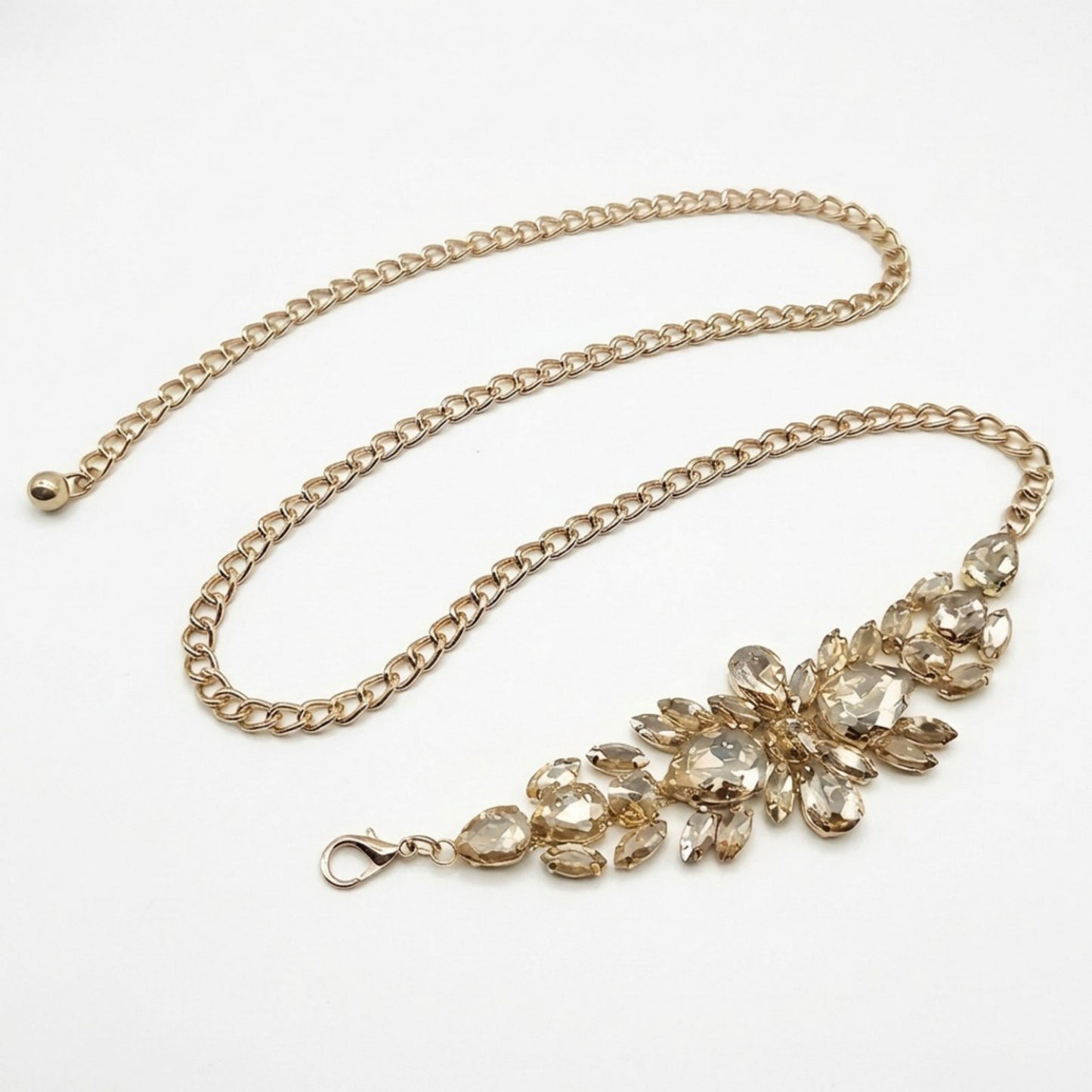 Crystal Floral Waist Chain Belt with Rhinestone Cluster Pendant Adjustable Link Body Jewelry