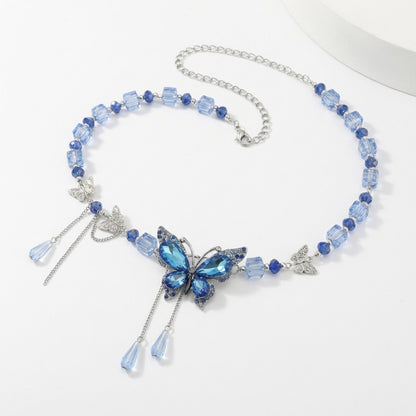 Butterfly Beaded Waist Chain Belt with Crystal Pendant Fringe Adjustable Body Jewelry