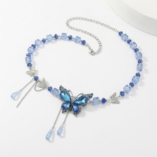 Butterfly Beaded Waist Chain Belt with Crystal Pendant Fringe Adjustable Body Jewelry