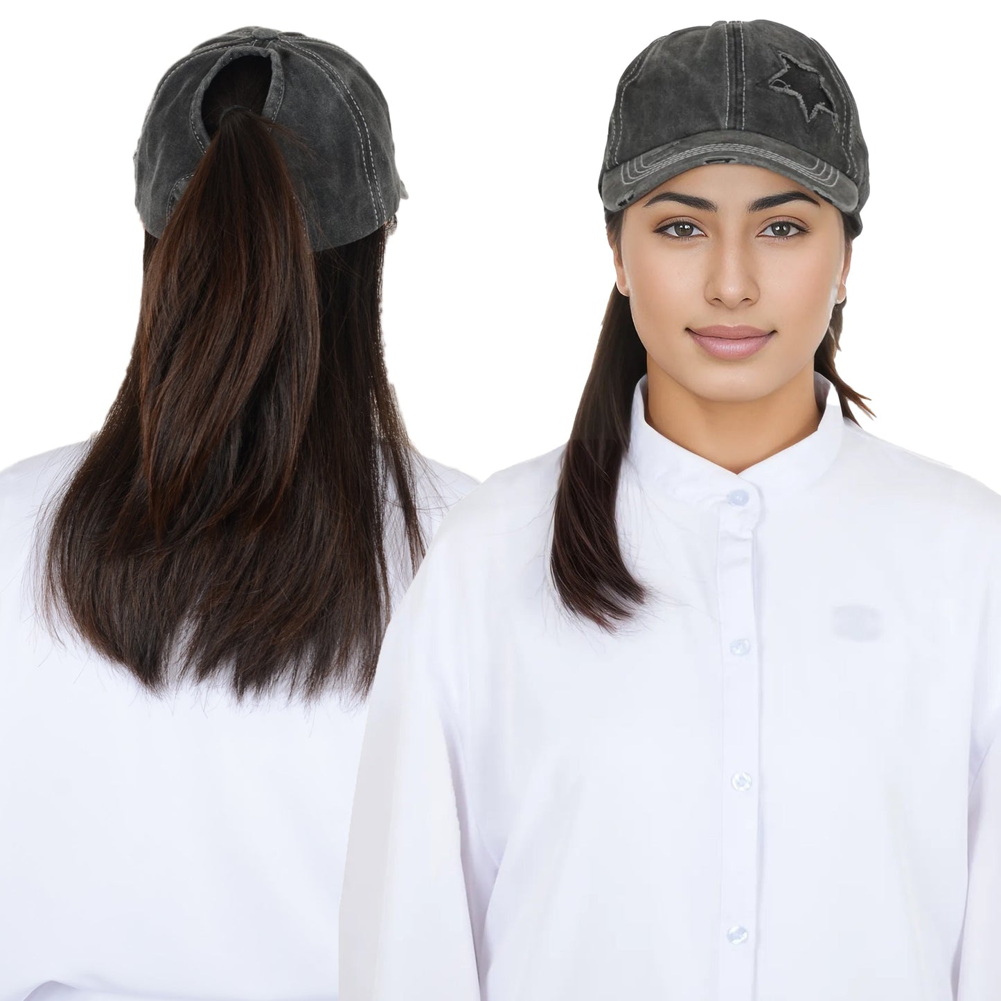 Baseball Cap Glitter Star Distressed Ponytail Hat High Messy Bun Ponycap Trucker Dad Hat