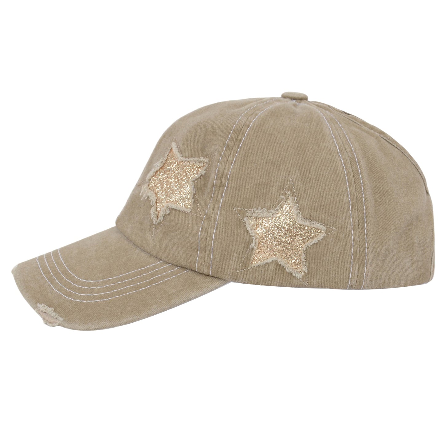 Baseball Cap Glitter Star Distressed Ponytail Hat High Messy Bun Ponycap Trucker Dad Hat