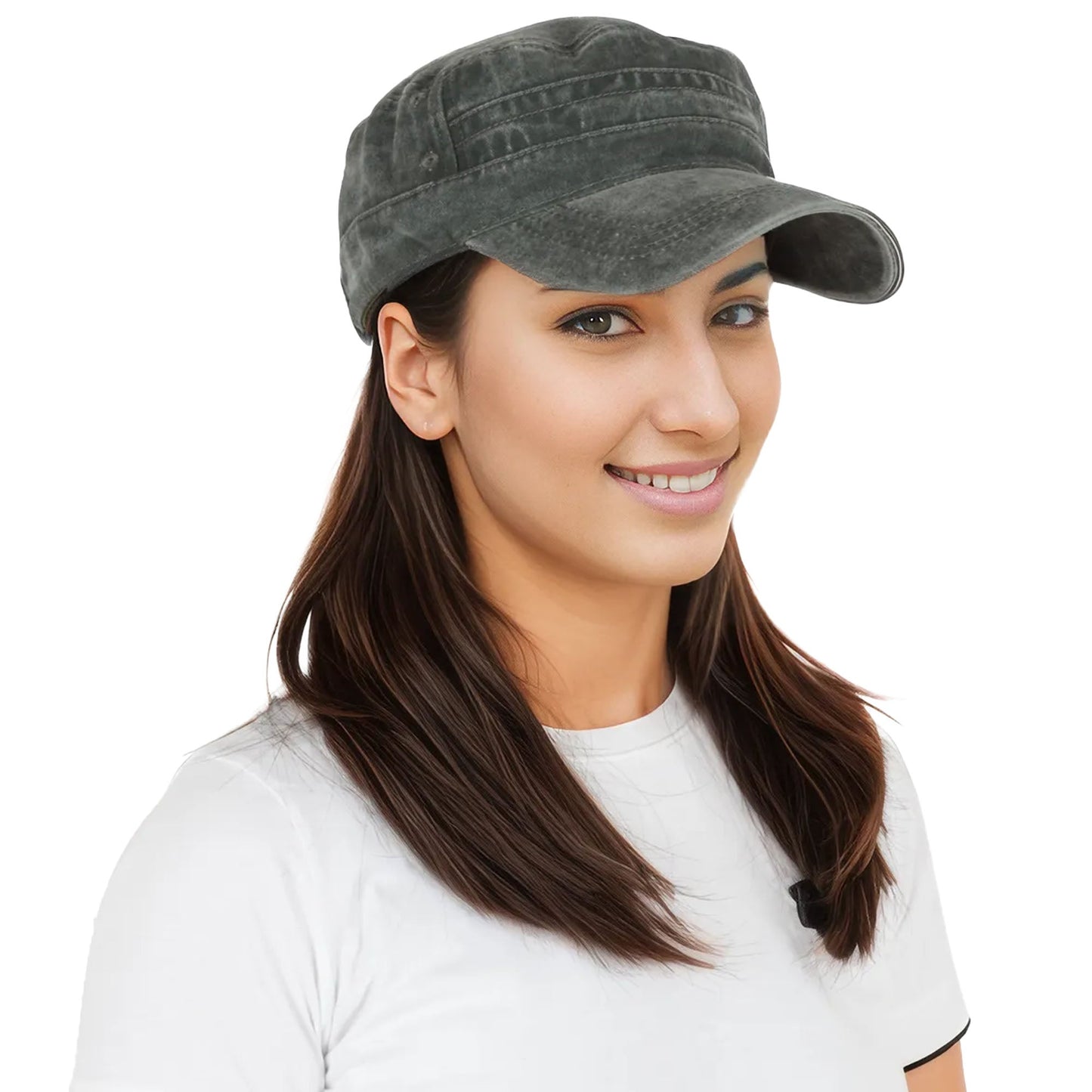 Unisex Cotton Basic Cadet Hats Vintage Washed Flat Top Cap with Adjustable Strap