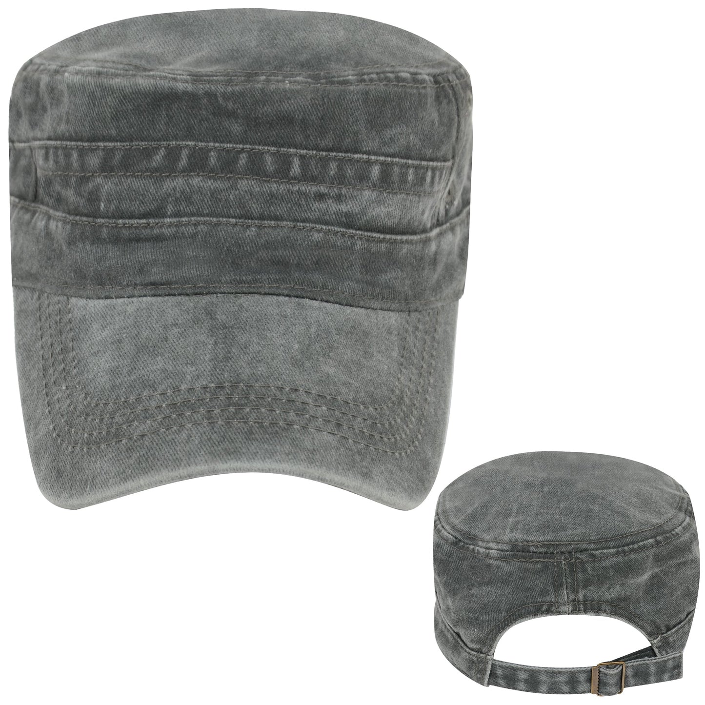 Unisex Cotton Basic Cadet Hats Vintage Washed Flat Top Cap with Adjustable Strap