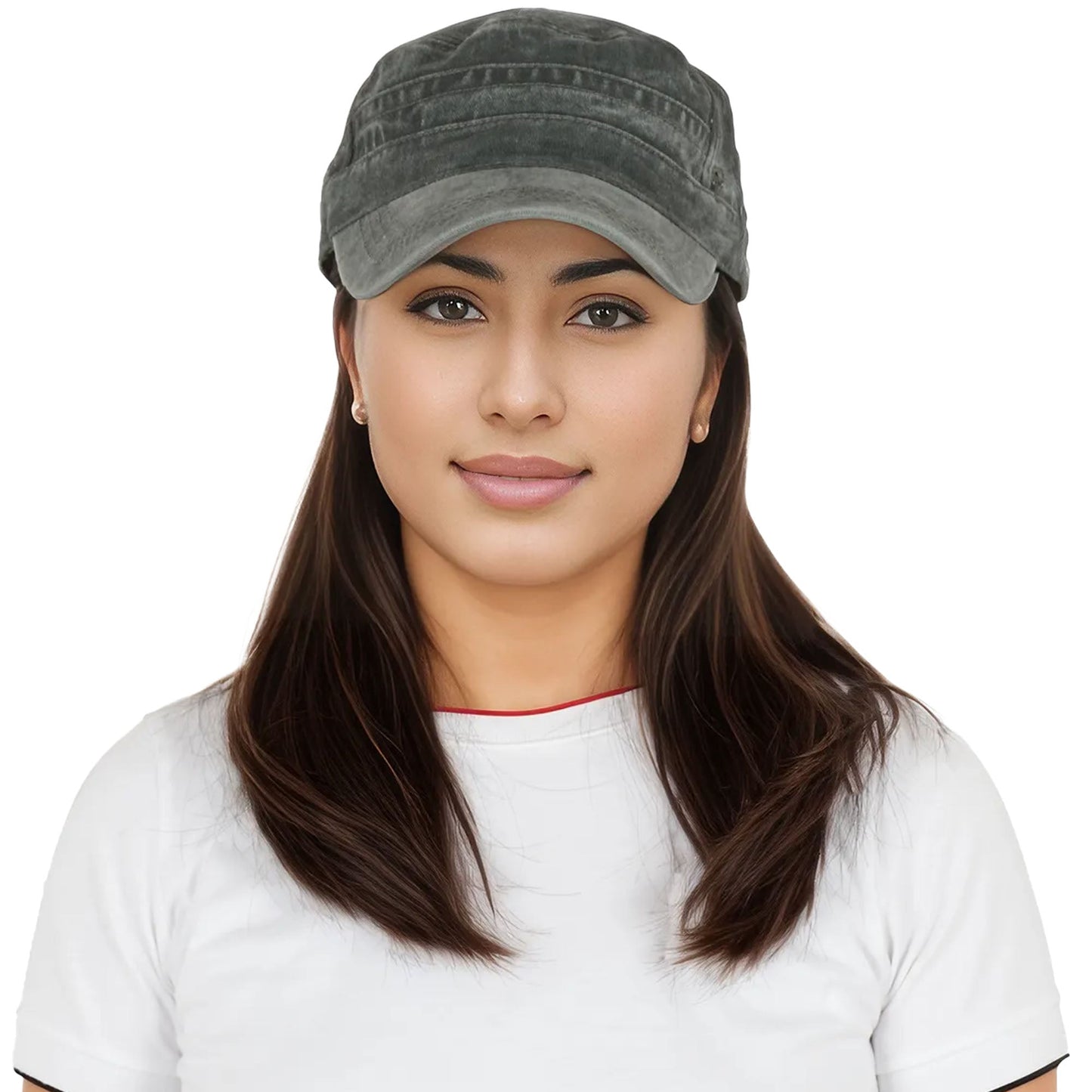 Unisex Cotton Basic Cadet Hats Vintage Washed Flat Top Cap with Adjustable Strap