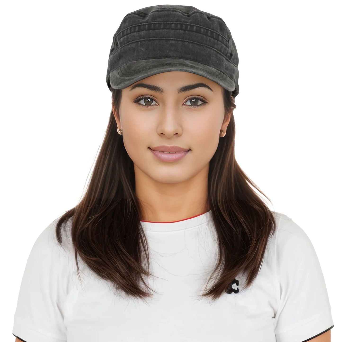 Unisex Cotton Basic Cadet Hats Vintage Washed Flat Top Cap with Adjustable Strap