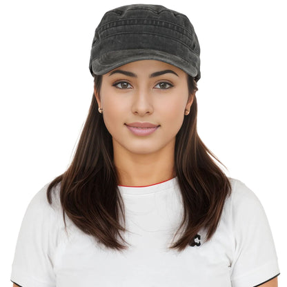 Unisex Cotton Basic Cadet Hats Vintage Washed Flat Top Cap with Adjustable Strap