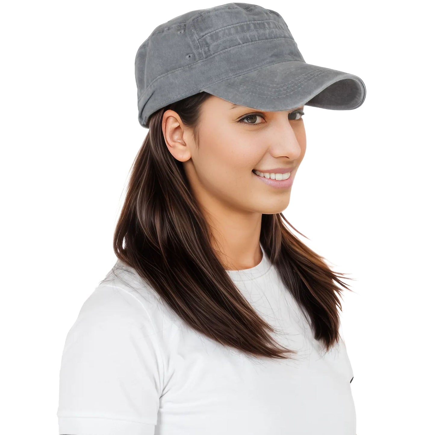 Unisex Cotton Basic Cadet Hats Vintage Washed Flat Top Cap with Adjustable Strap