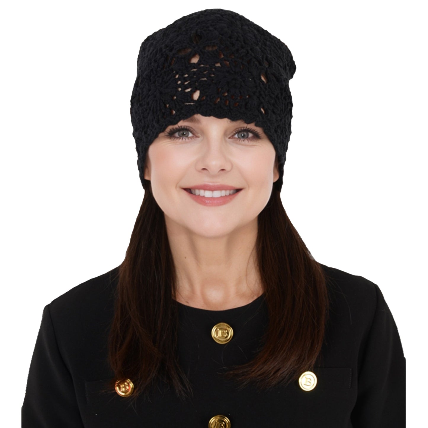 Crochet Floral Slouchy Beanie Hat Lightweight Handmade Knit Cutout Skull Cap for Women