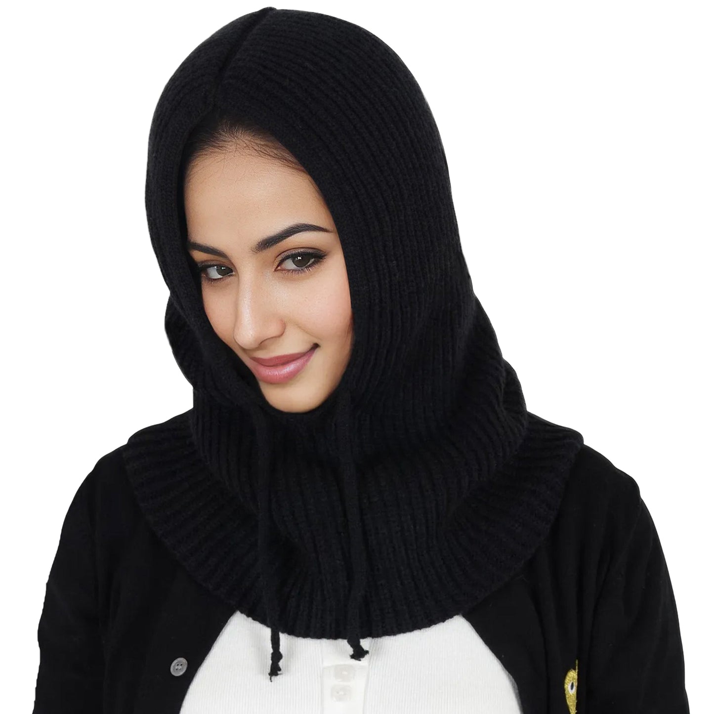 Solid Hooded Scarf Hat Winter Balaclava Knit Skull Cap Beanie Hat Neck Gaiters for Women