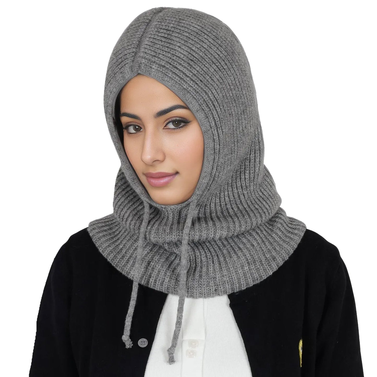 Solid Hooded Scarf Hat Winter Balaclava Knit Skull Cap Beanie Hat Neck Gaiters for Women