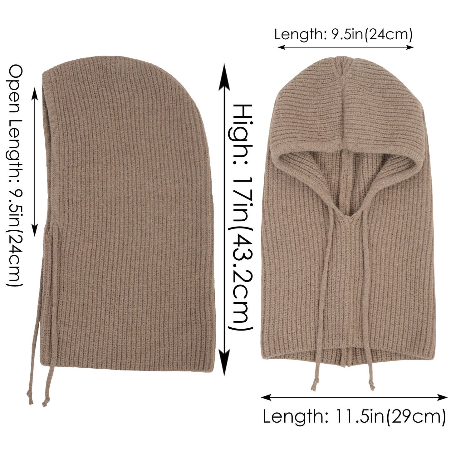 Solid Hooded Scarf Hat Winter Balaclava Knit Skull Cap Beanie Hat Neck Gaiters for Women