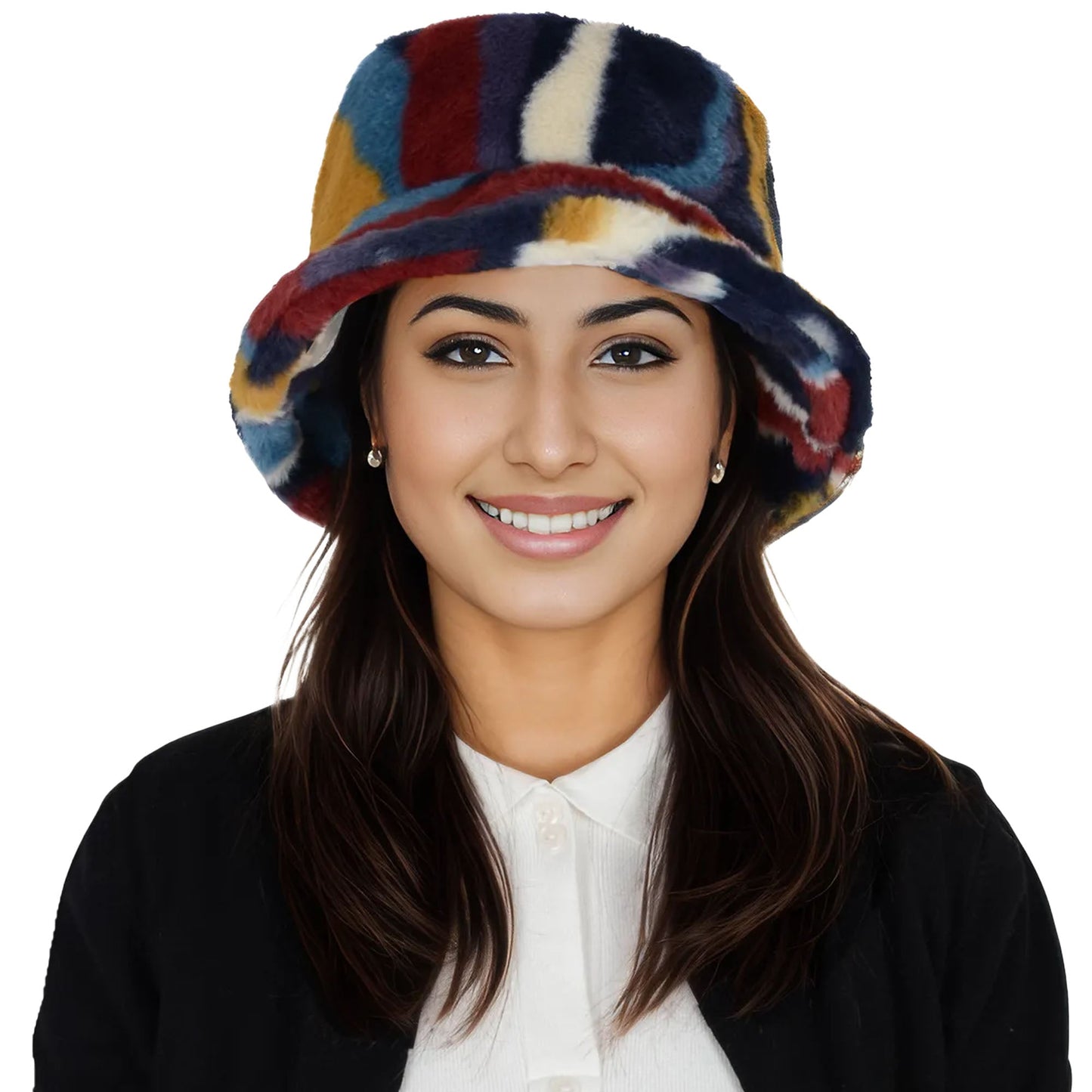 Comfy Faux Fur Fuzzy Bucket Hat Colorful Winter Warm Hat Plush Fisherman Cap for Women