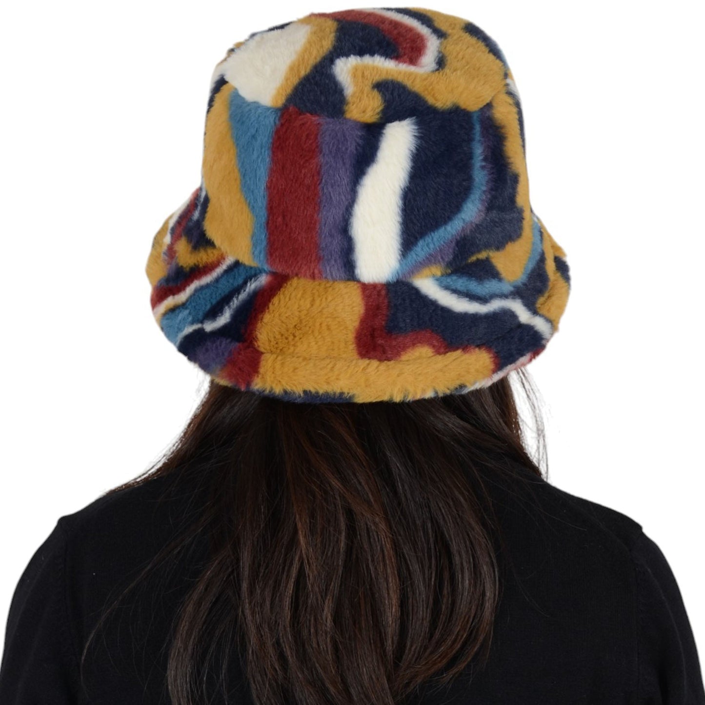 Comfy Faux Fur Fuzzy Bucket Hat Colorful Winter Warm Hat Plush Fisherman Cap for Women