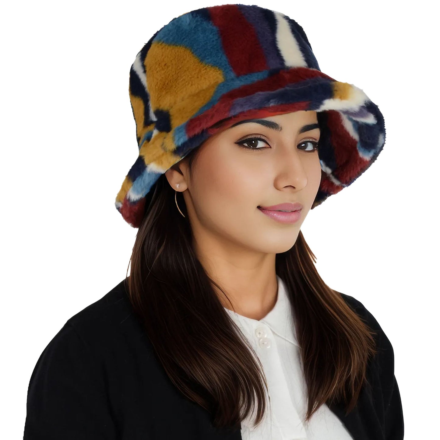 Comfy Faux Fur Fuzzy Bucket Hat Colorful Winter Warm Hat Plush Fisherman Cap for Women