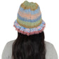 Colorful Striped Knit Bucket Hat Fluffy Trendy Winter Lightweight Foldable Crochet Fisherman Hat for Women