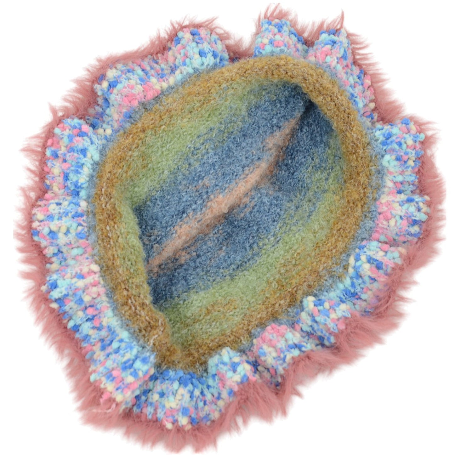 Colorful Striped Knit Bucket Hat Fluffy Trendy Winter Lightweight Foldable Crochet Fisherman Hat for Women