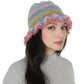 Colorful Striped Knit Bucket Hat Fluffy Trendy Winter Lightweight Foldable Crochet Fisherman Hat for Women