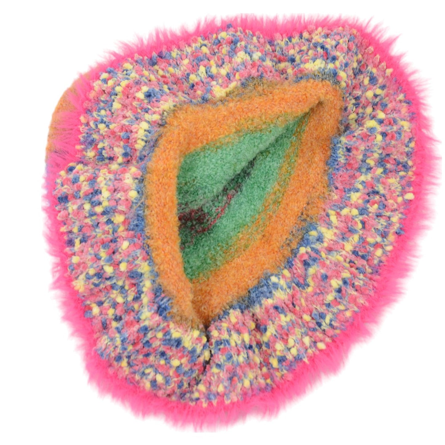 Colorful Striped Knit Bucket Hat Fluffy Trendy Winter Lightweight Foldable Crochet Fisherman Hat for Women