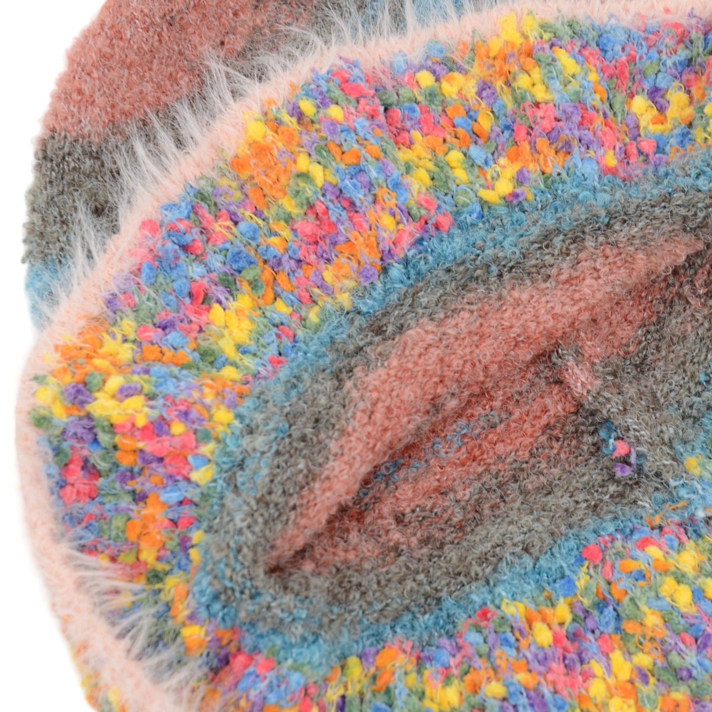 Colorful Striped Knit Bucket Hat Fluffy Trendy Winter Lightweight Foldable Crochet Fisherman Hat for Women