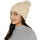 Winter Chunky Knit Slouchy Beanie with Faux Fur Pompom Warm Fleece Solid Color Chunky Baggy Hat for Women