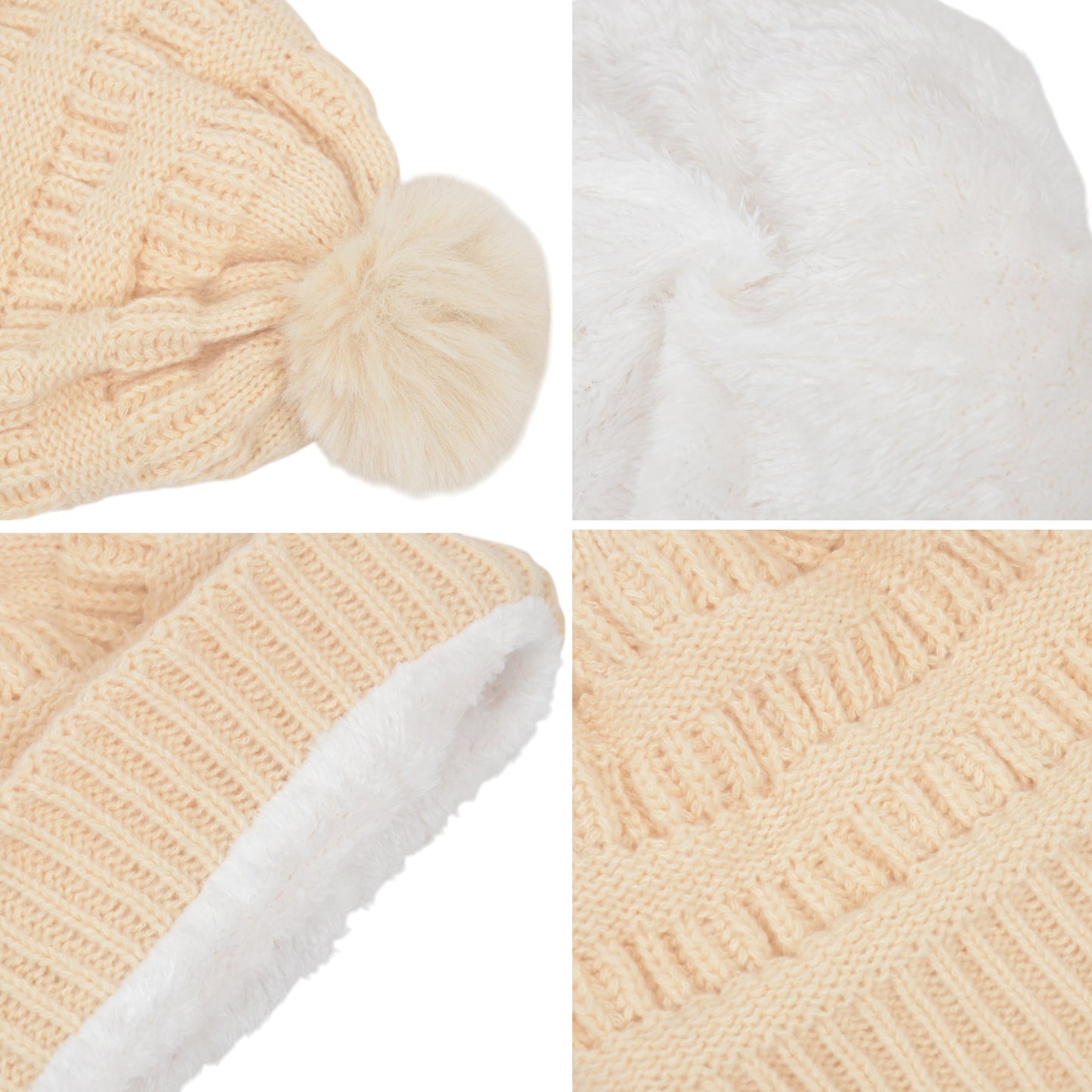 Winter Chunky Knit Slouchy Beanie with Faux Fur Pompom Warm Fleece Solid Color Chunky Baggy Hat for Women