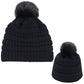 Winter Chunky Knit Slouchy Beanie with Faux Fur Pompom Warm Fleece Solid Color Chunky Baggy Hat for Women