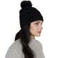 Winter Chunky Knit Slouchy Beanie with Faux Fur Pompom Warm Fleece Solid Color Chunky Baggy Hat for Women