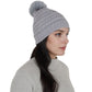 Winter Chunky Knit Slouchy Beanie with Faux Fur Pompom Warm Fleece Solid Color Chunky Baggy Hat for Women