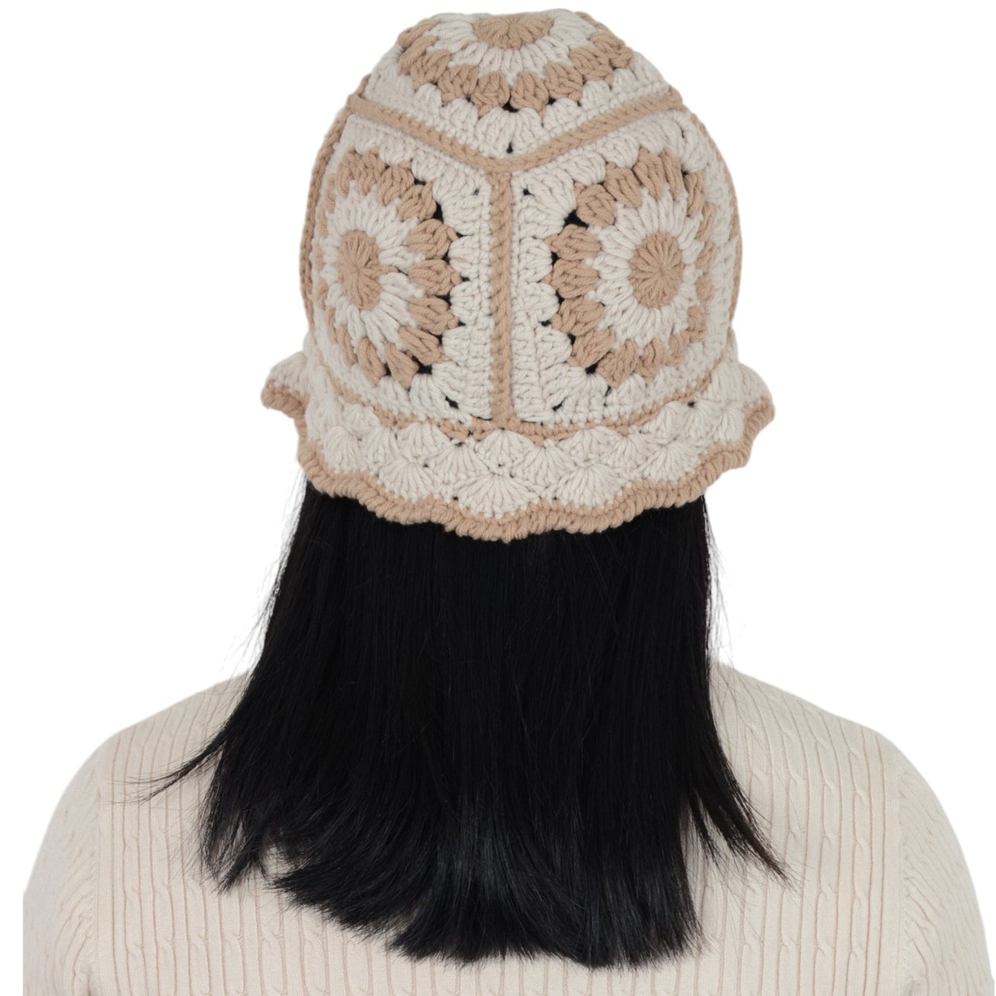 Crochet Bucket Hat Retro Sunburst Pattern Knit Handmade Foldable Floppy Beach Hat