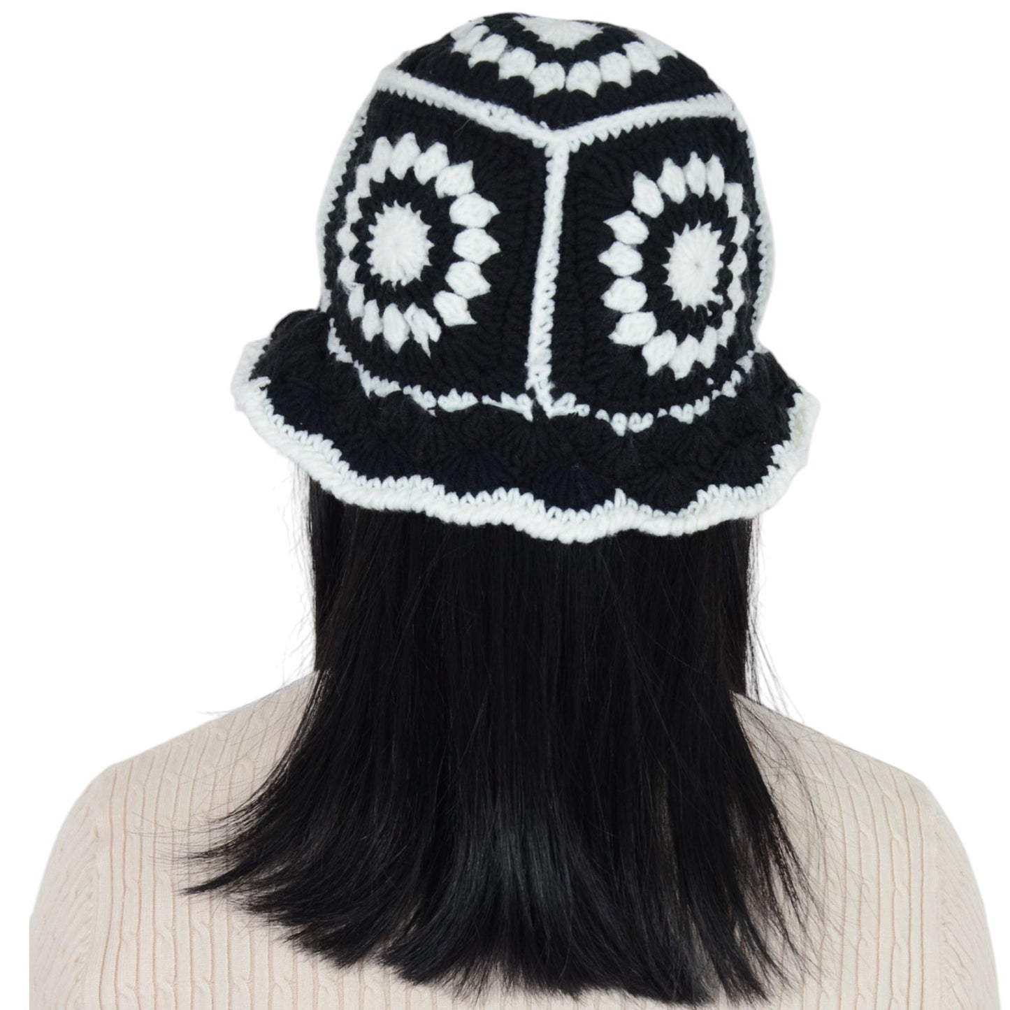 Crochet Bucket Hat Retro Sunburst Pattern Knit Handmade Foldable Floppy Beach Hat