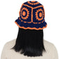 Crochet Bucket Hat Retro Sunburst Pattern Knit Handmade Foldable Floppy Beach Hat
