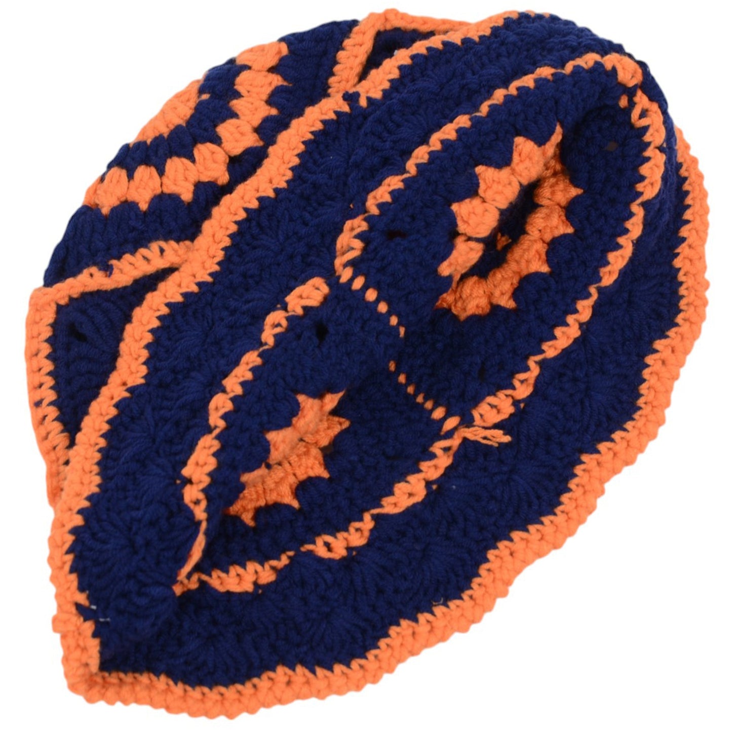 Crochet Bucket Hat Retro Sunburst Pattern Knit Handmade Foldable Floppy Beach Hat