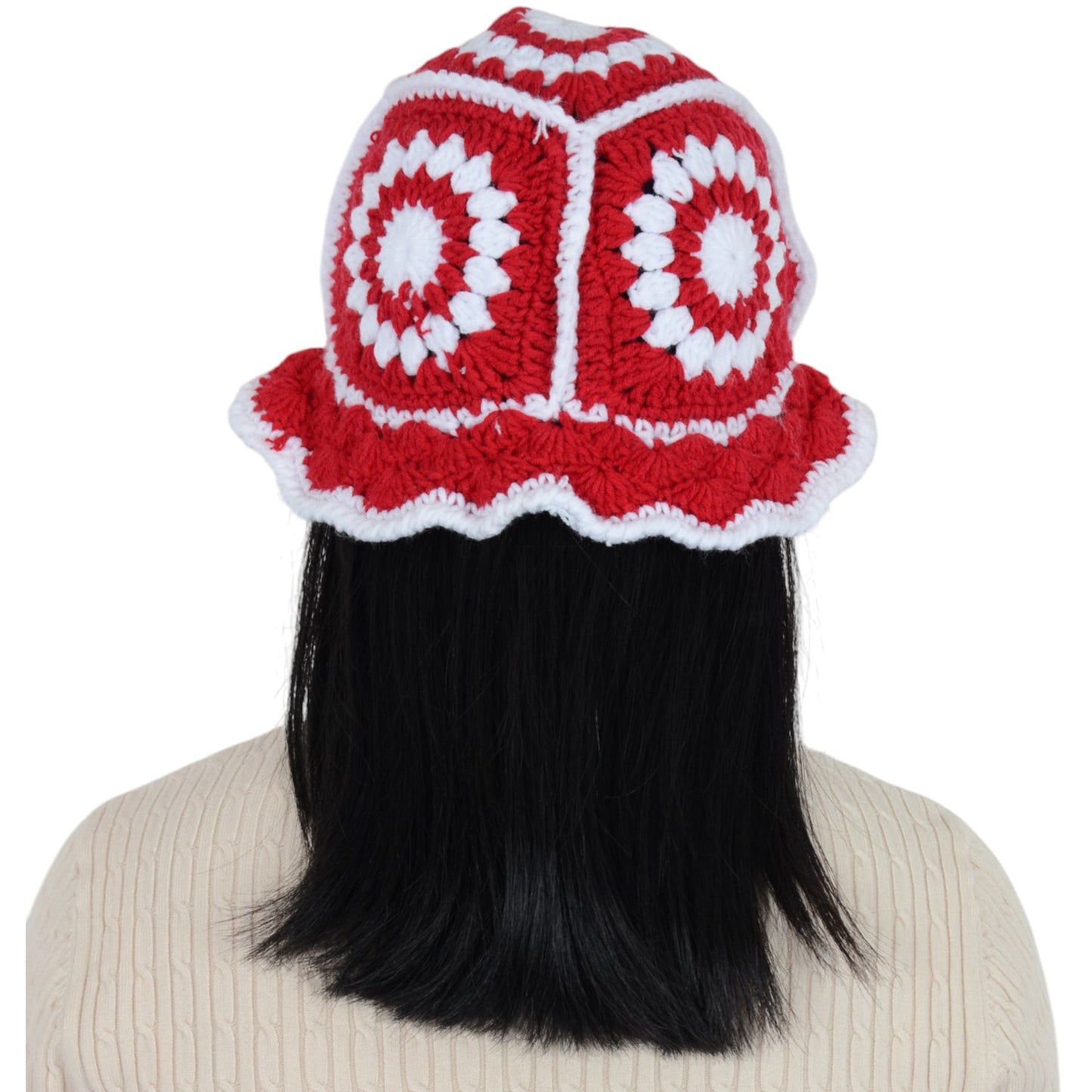 Crochet Bucket Hat Retro Sunburst Pattern Knit Handmade Foldable Floppy Beach Hat