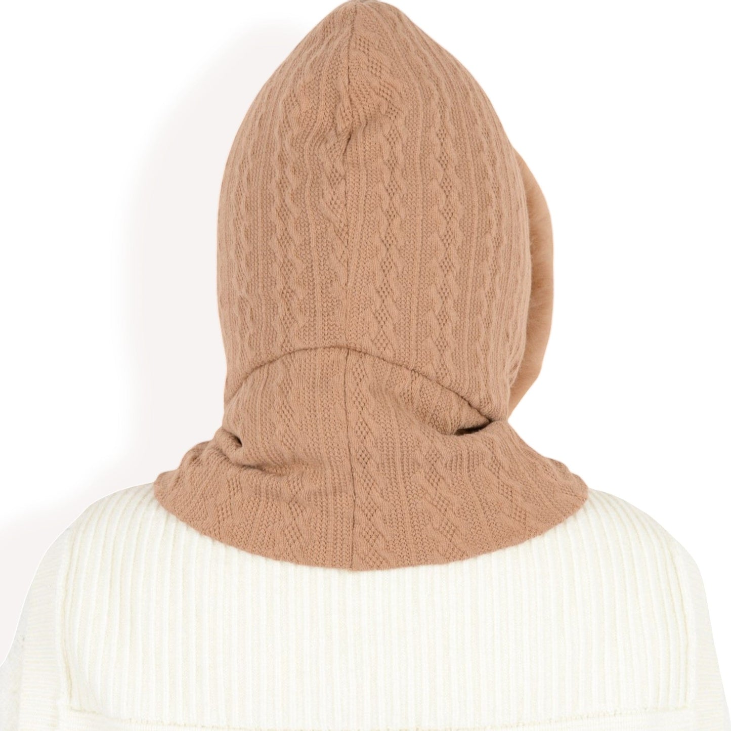 Faux Fur Lined Knit Hooded Scarf with Adjustable Drawstring and Full Coverage for Winter Warmth