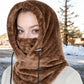 Faux Shearling Hooded Scarf with Adjustable Drawstrings and Extended Neck Coverage