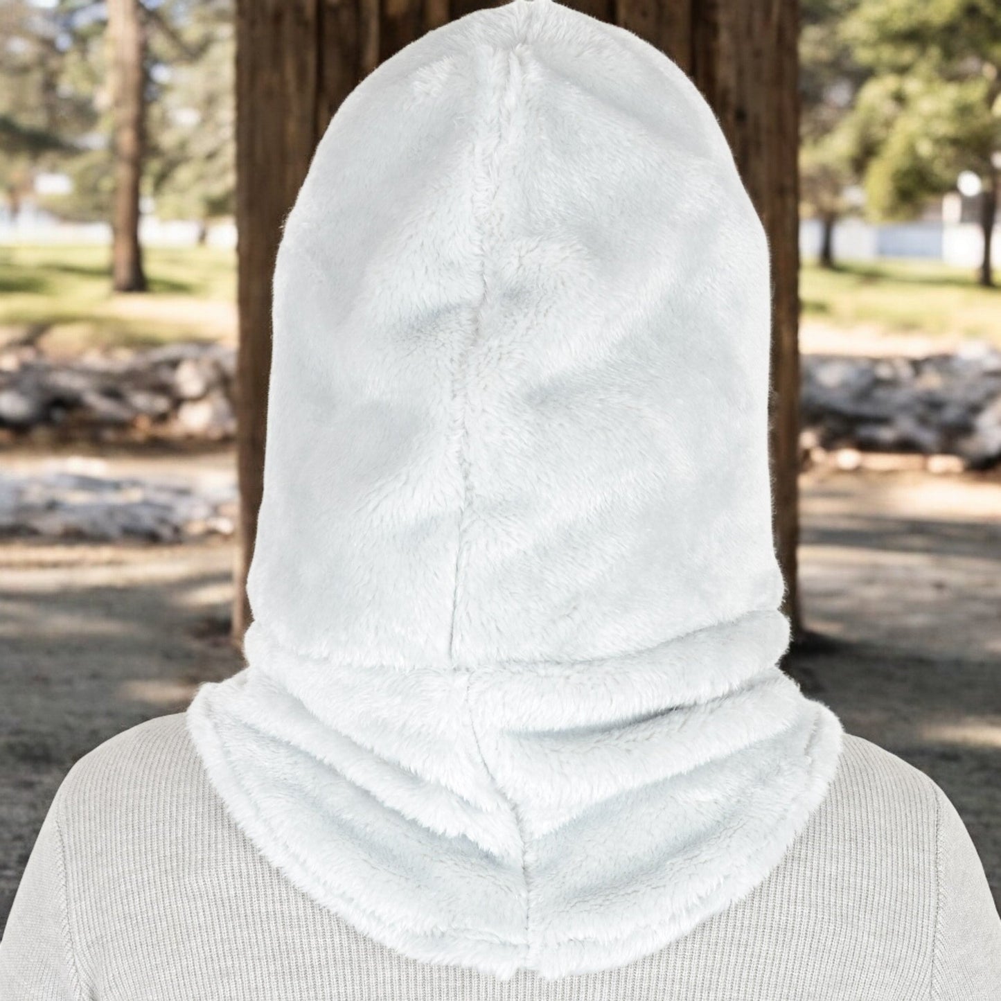 Faux Shearling Hooded Scarf with Adjustable Drawstrings and Extended Neck Coverage