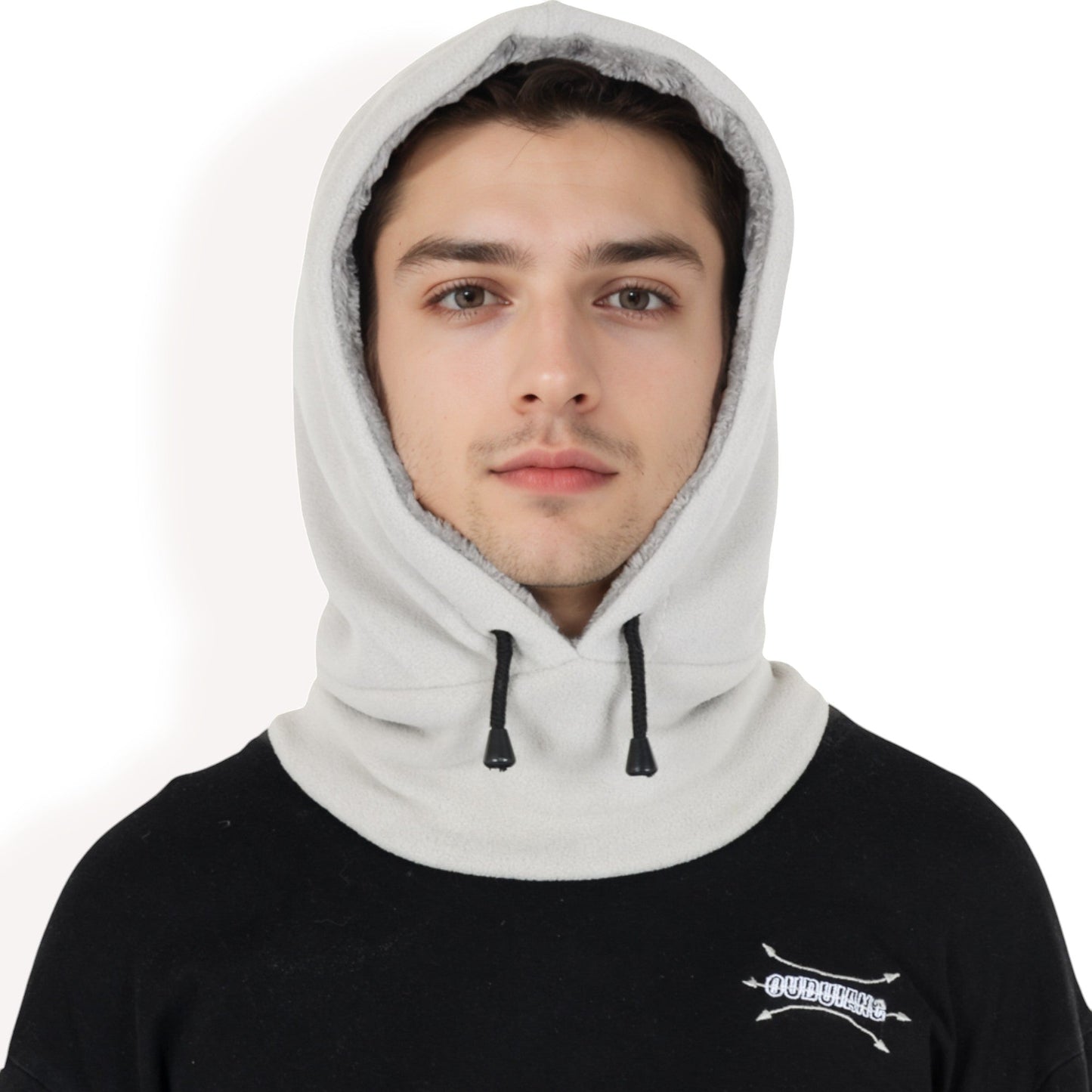 Men's Fleece Hooded Neck Warmer with Adjustable Drawstrings and Full Face Coverage for Cold Weather