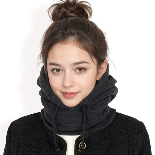 Fleece-Lined Hooded Neck Warmer with Adjustable Drawstrings for Full Coverage and Winter Protection