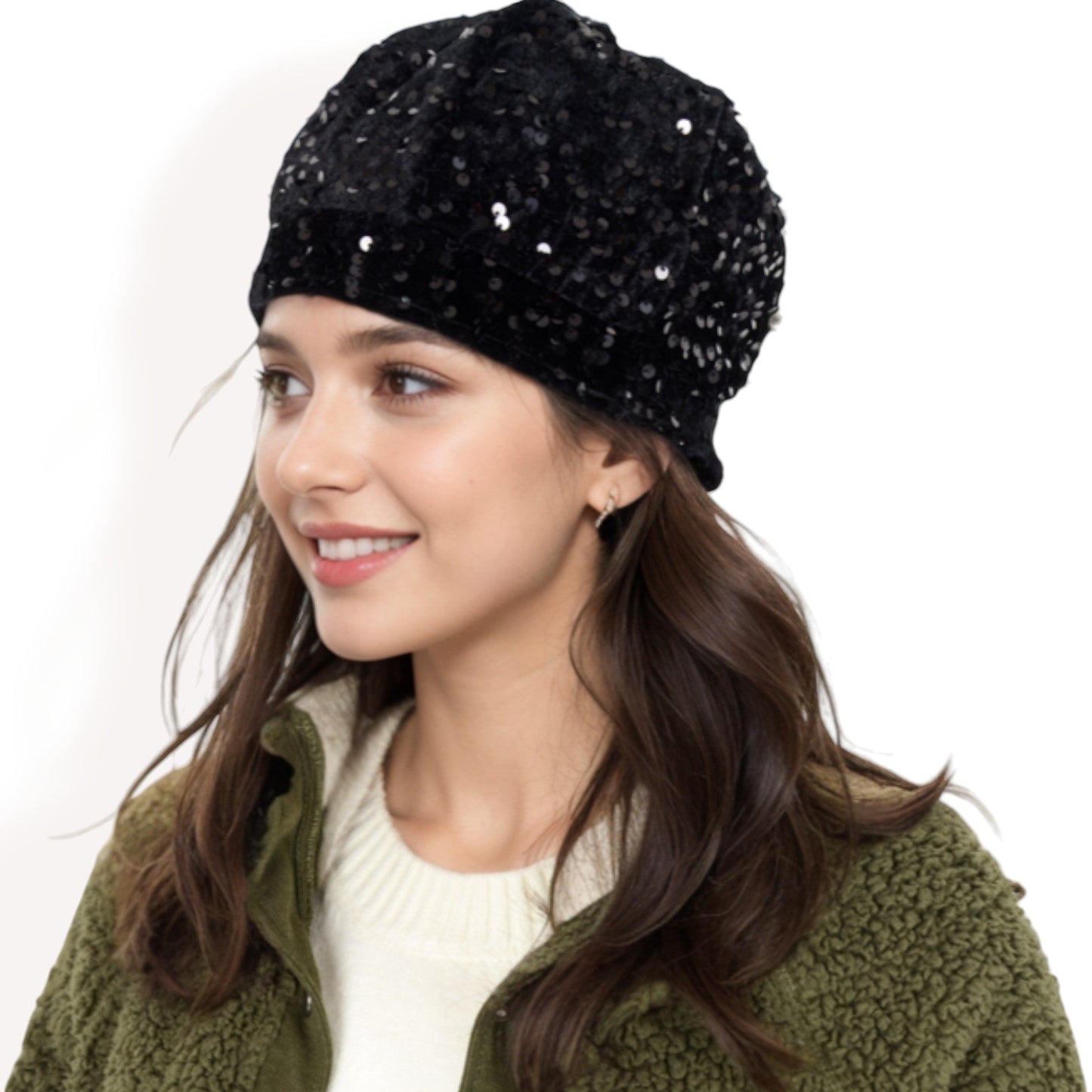 Sequin Velvet Beret with Sparkling Embellishments and Comfortable Satin-Lined Interior