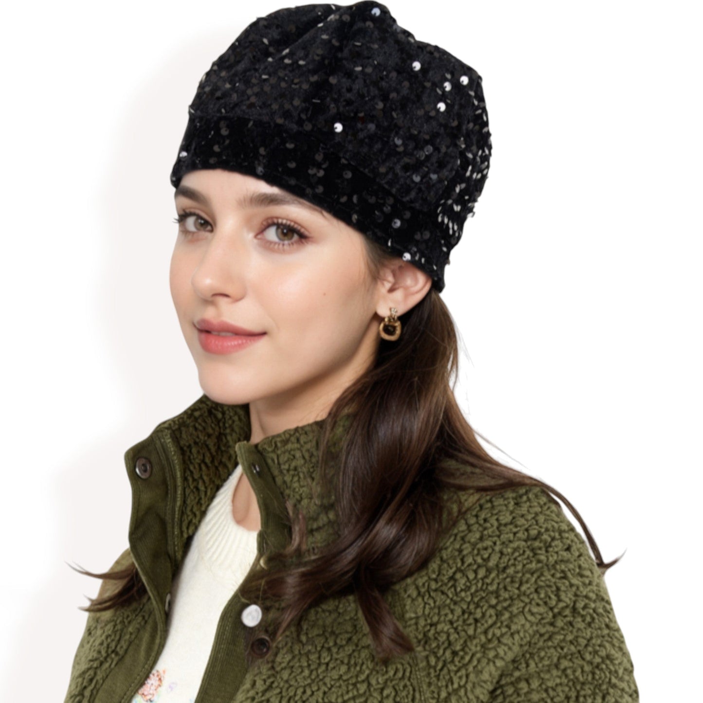 Sequin Velvet Beret with Sparkling Embellishments and Comfortable Satin-Lined Interior