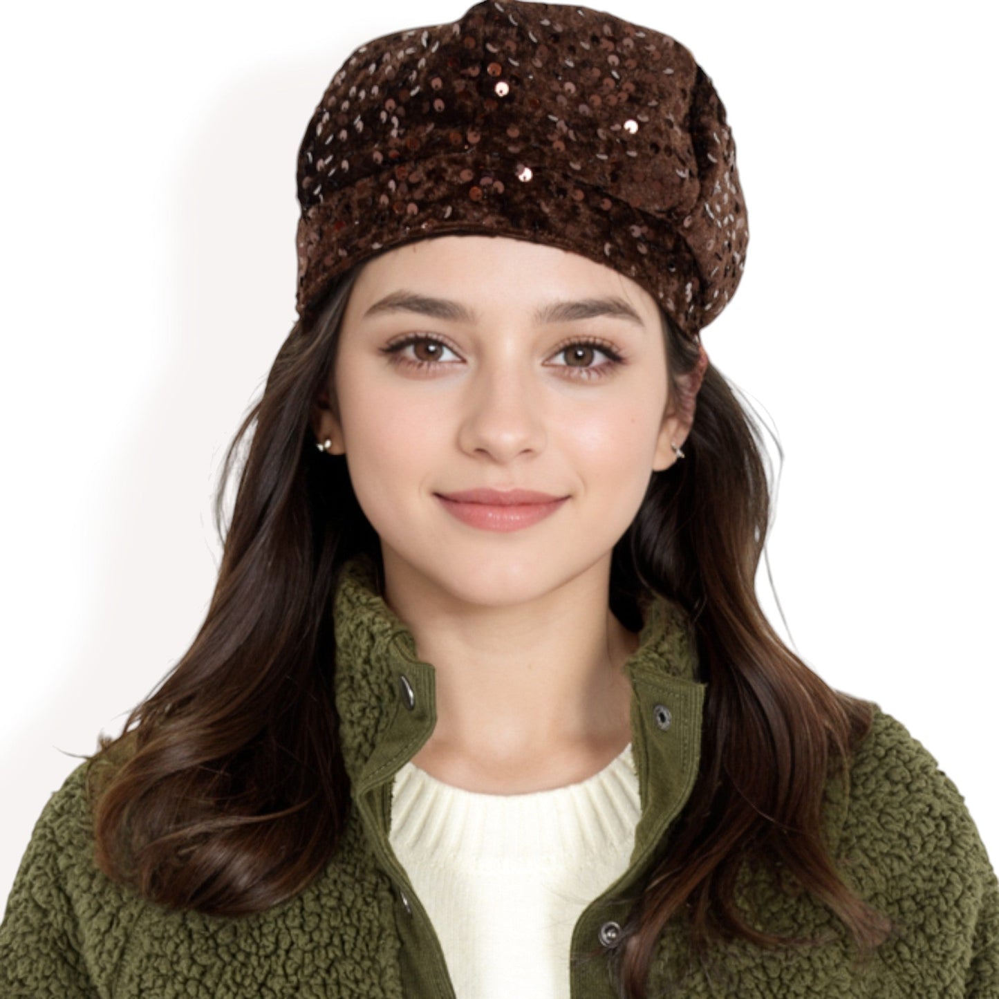 Sequin Velvet Beret with Sparkling Embellishments and Comfortable Satin-Lined Interior