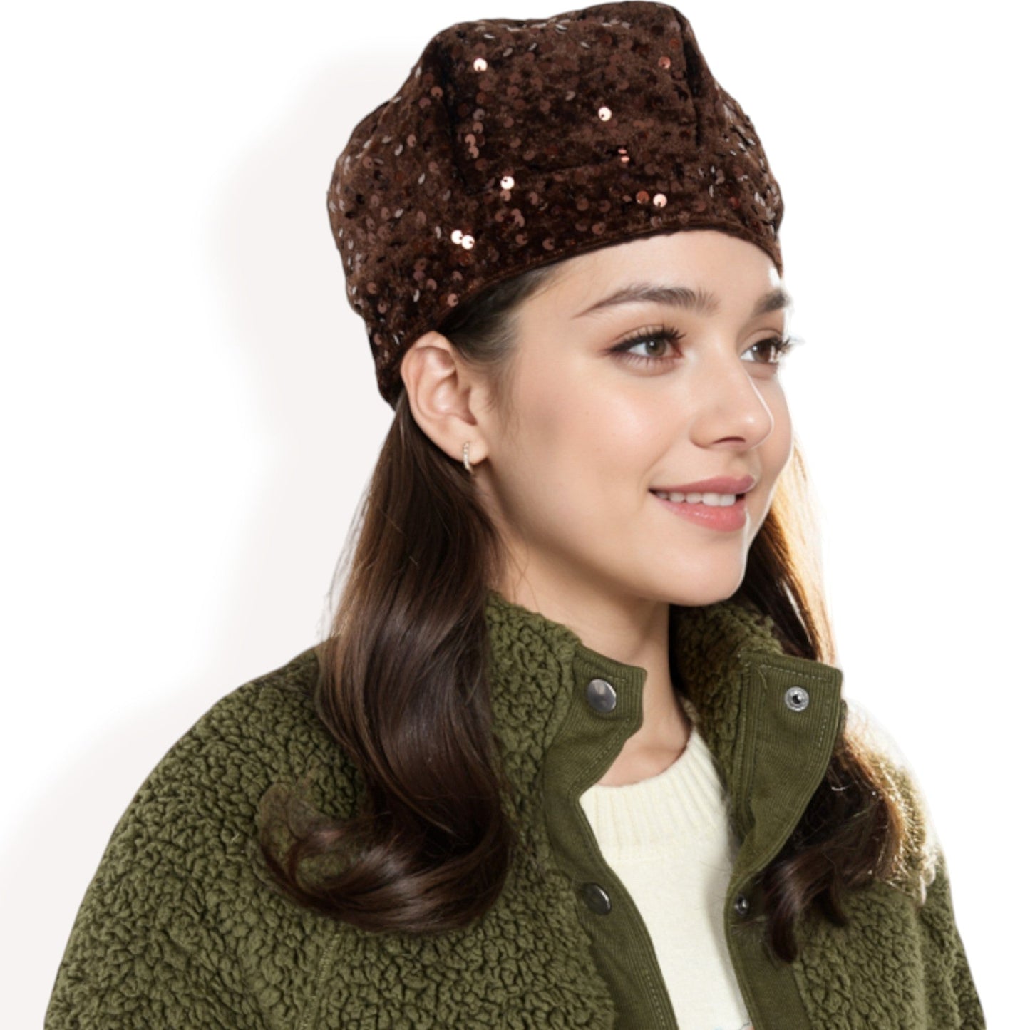 Sequin Velvet Beret with Sparkling Embellishments and Comfortable Satin-Lined Interior