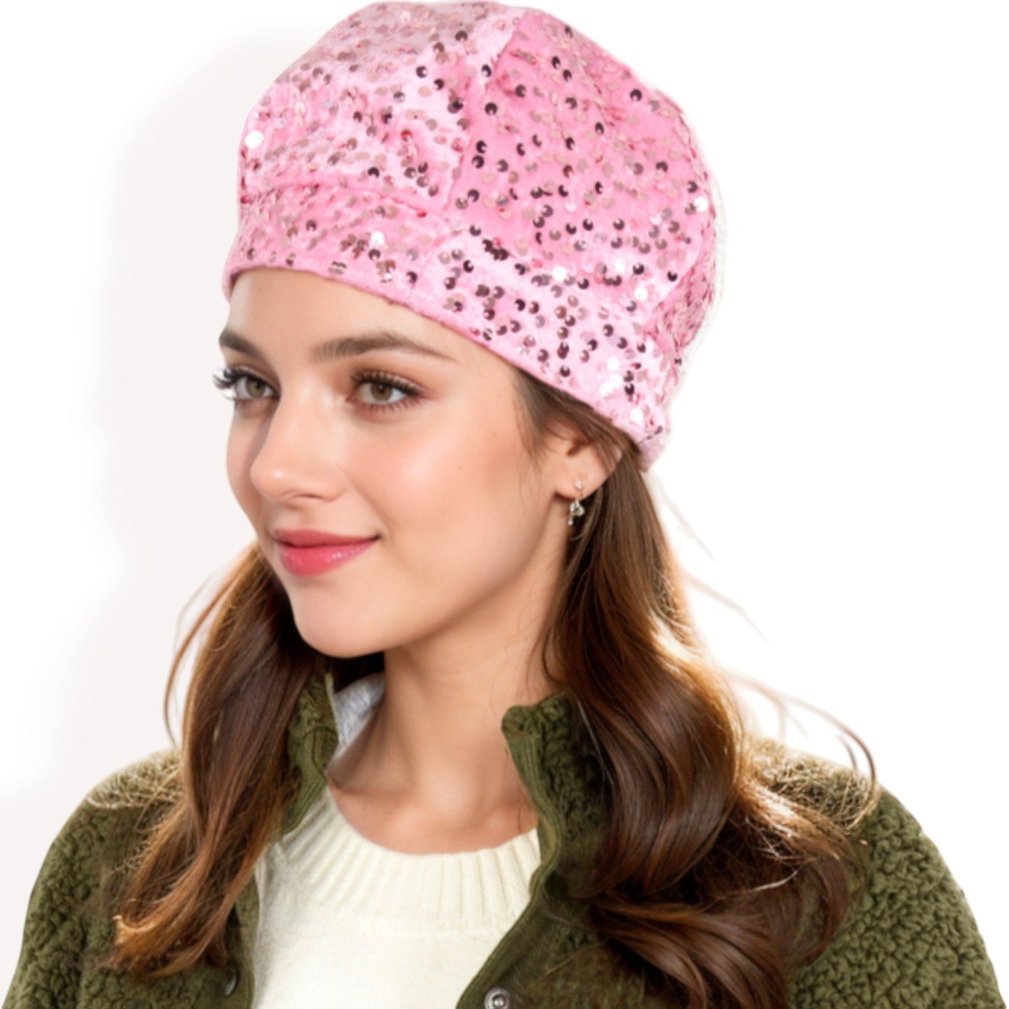 Sequin Velvet Beret with Sparkling Embellishments and Comfortable Satin-Lined Interior