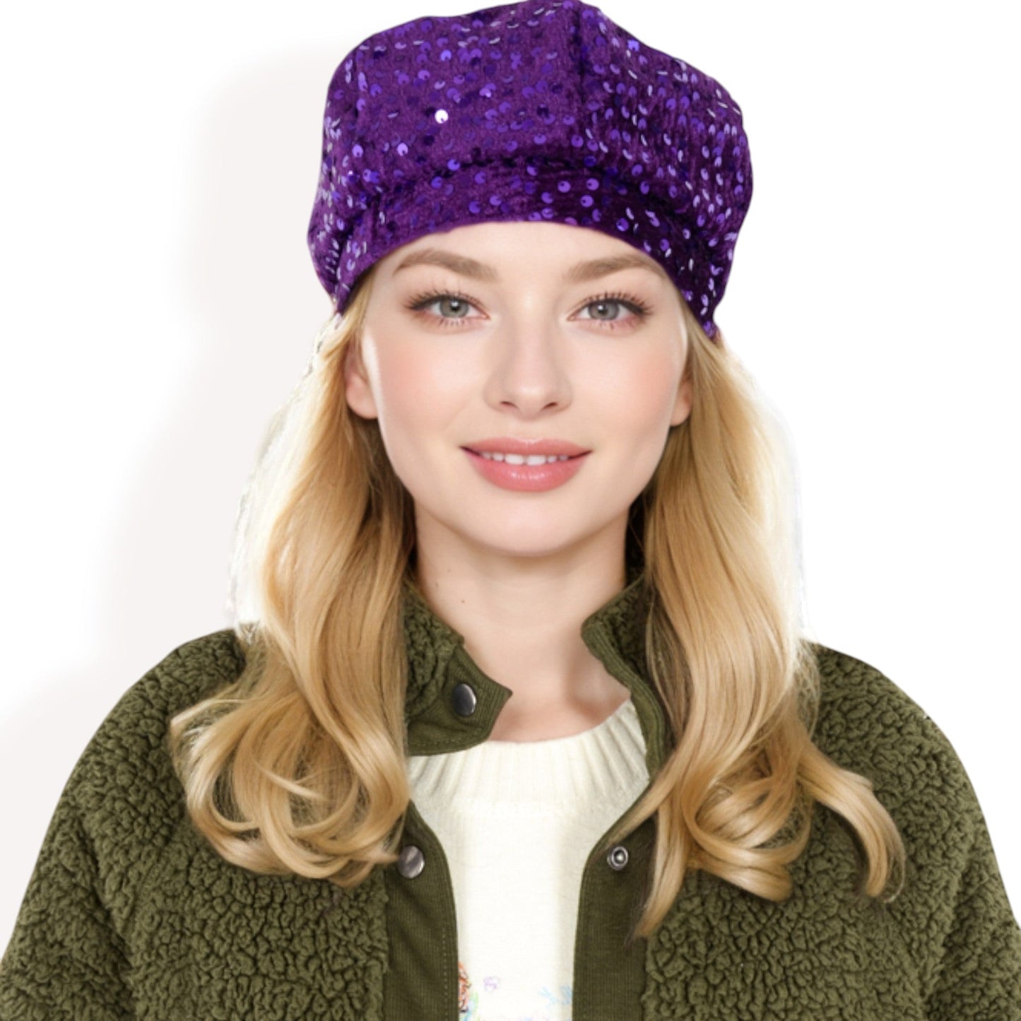 Sequin Velvet Beret with Sparkling Embellishments and Comfortable Satin-Lined Interior