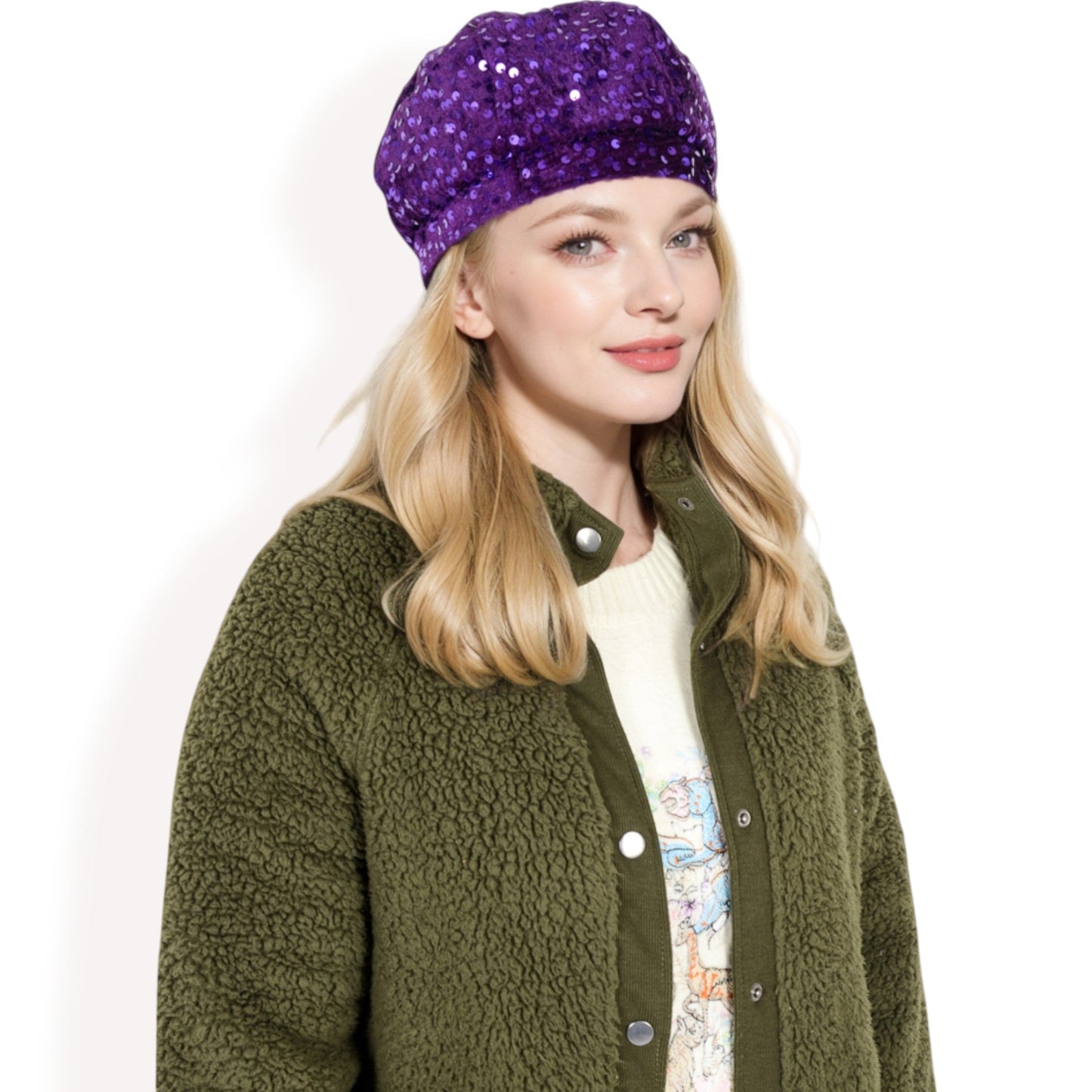 Sequin Velvet Beret with Sparkling Embellishments and Comfortable Satin-Lined Interior