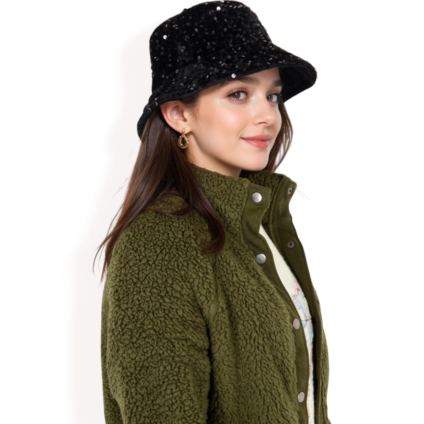 Sequin Bucket Hat with Sparkling Design and Reversible Feature for Stylish Casual or Party Looks