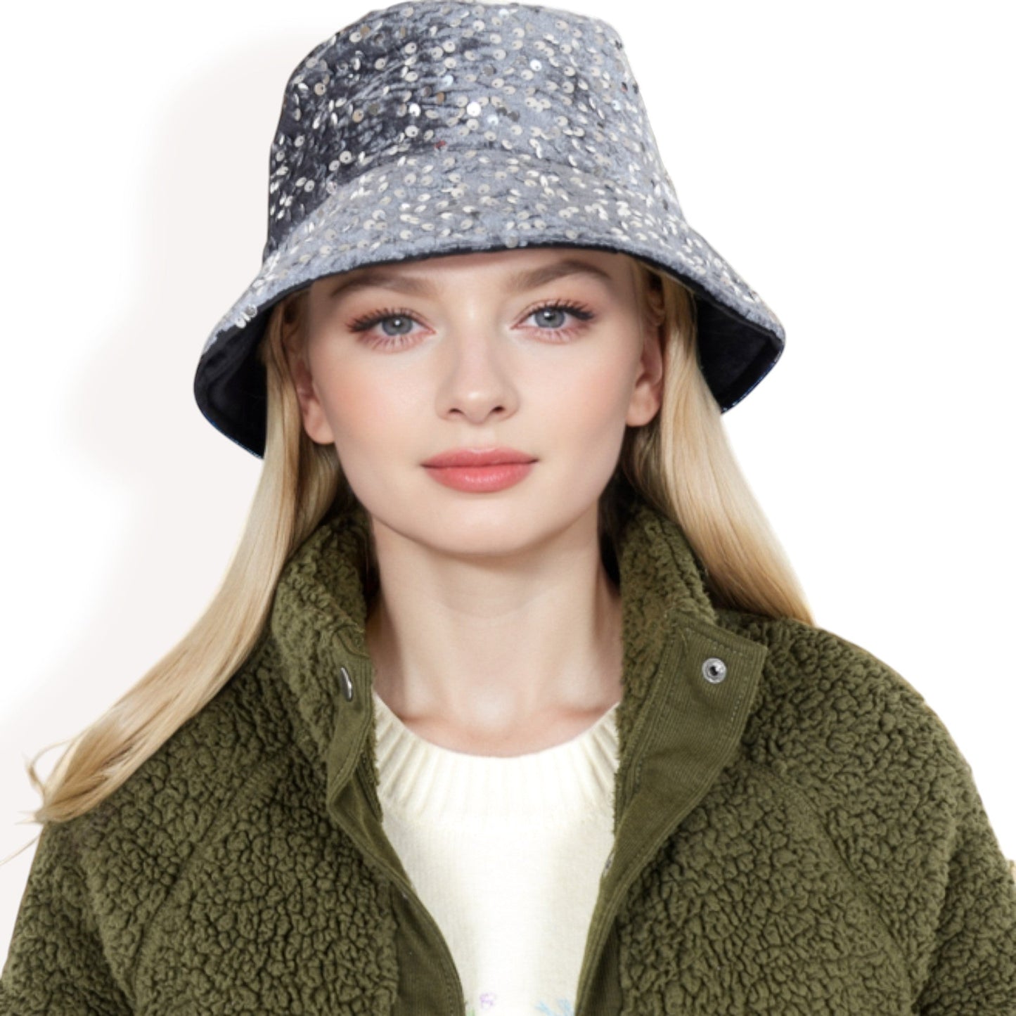 Sequin Bucket Hat with Sparkling Design and Reversible Feature for Stylish Casual or Party Looks