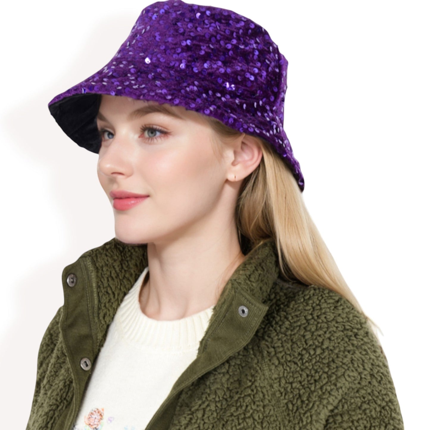 Sequin Bucket Hat with Sparkling Design and Reversible Feature for Stylish Casual or Party Looks