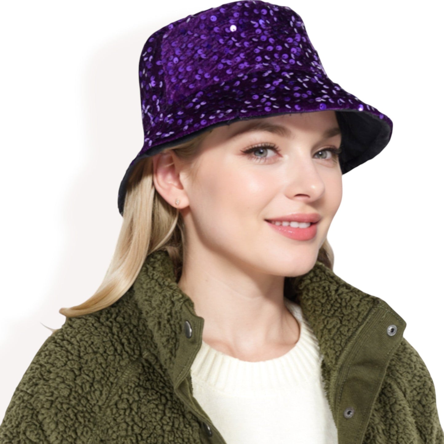 Sequin Bucket Hat with Sparkling Design and Reversible Feature for Stylish Casual or Party Looks