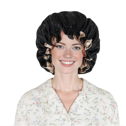 Satin Sleep Bonnet Double Layer Ruffled Edge Reversible Silky Cap for Curly and Natural Hair
